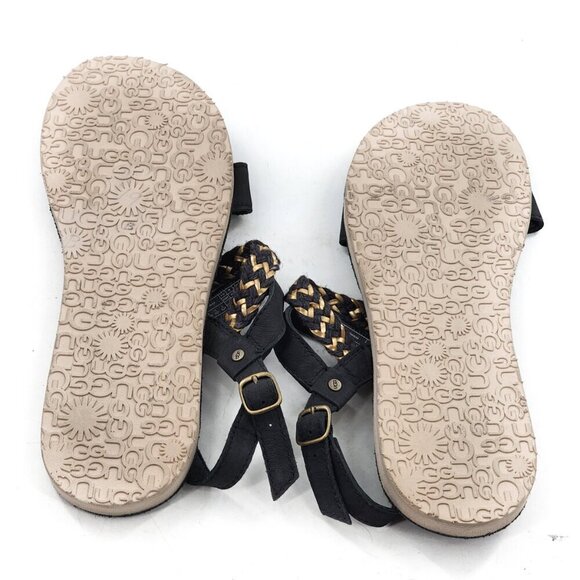 UGG NWOB Elin Flat Sandal Leather Braided Strap Black - Picture 8 of 8